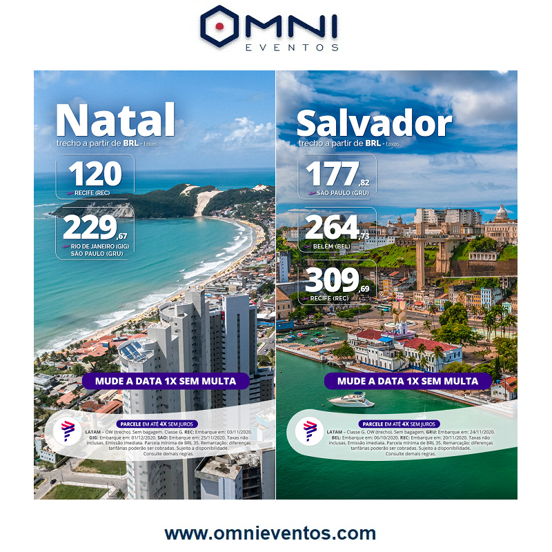 Natal, Salvador, São Paulo e Recife a partir de R$: 66,89 por pessoa - Omni  Eventos